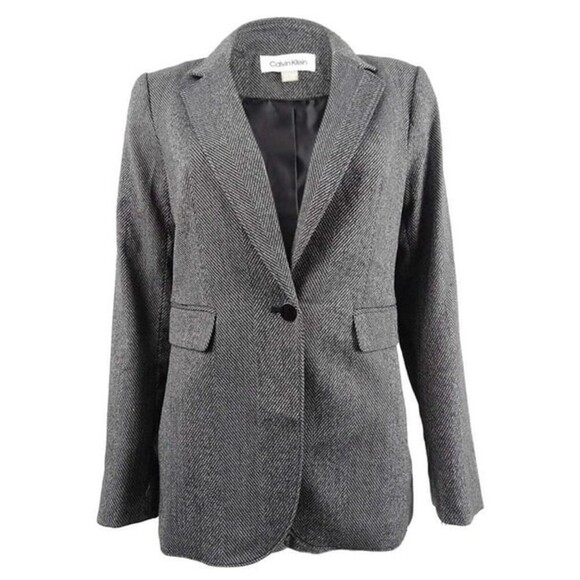 Calvin Klein Jackets & Blazers - Calvin Klein Women's Herringbone Blazer, Sz 6, Gray Single Button Notched Lapel